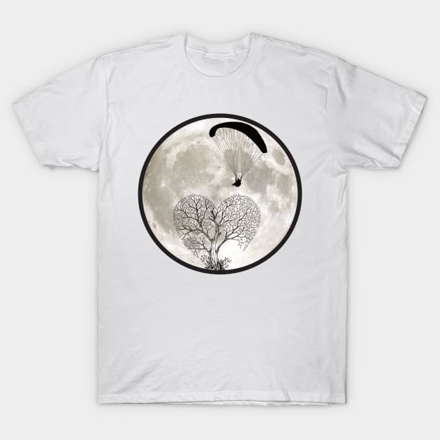 Paragliding is sport with a paraglider under moon T-Shirt by The Hammer